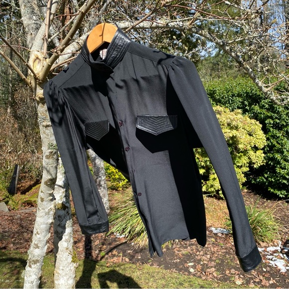 Vintage black silk and leather blouse - Picture 2 of 6